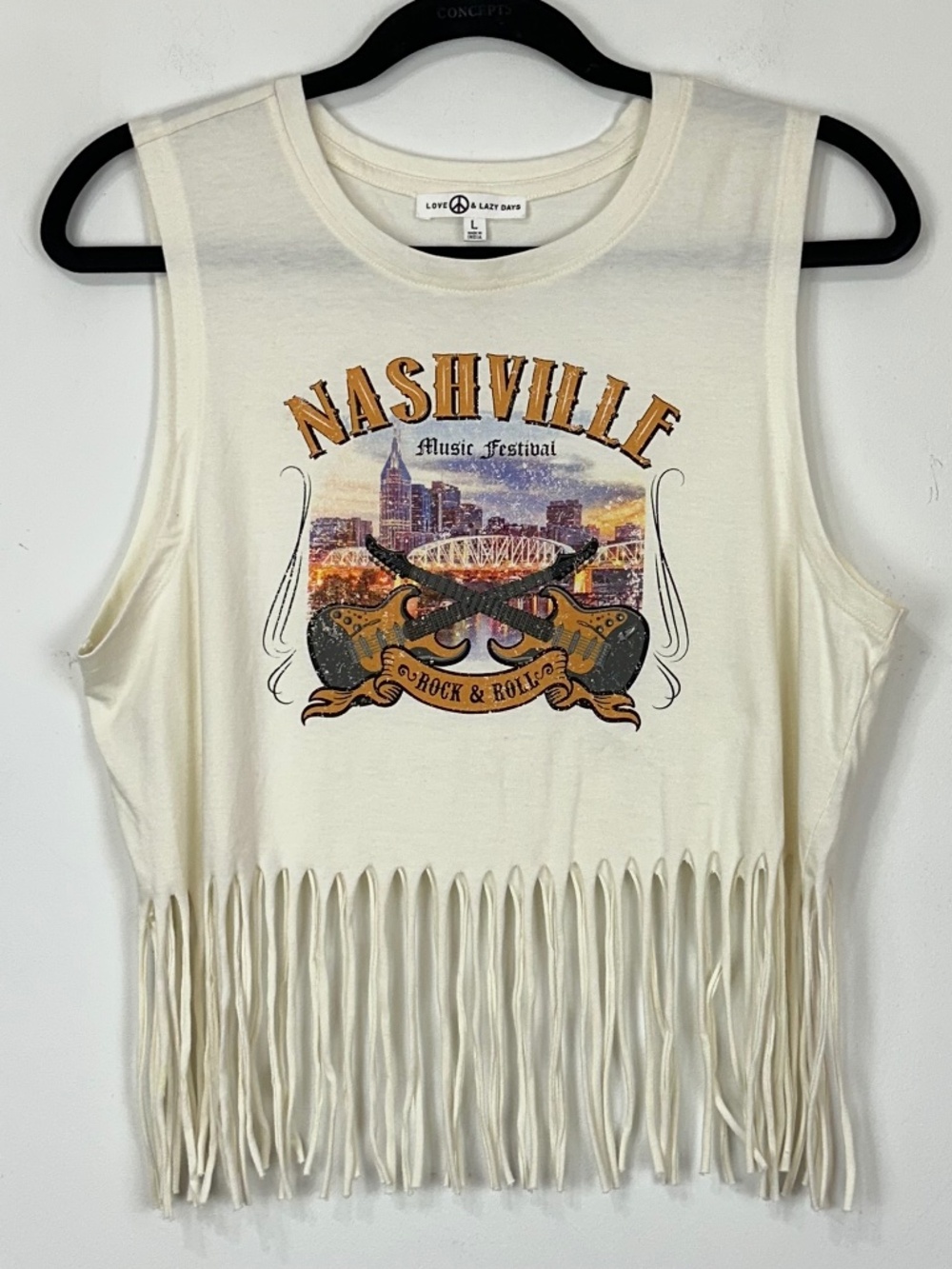Love Peace & Lazy Days Nashville Music Fest Fringe Graphic Tank L Music Festival